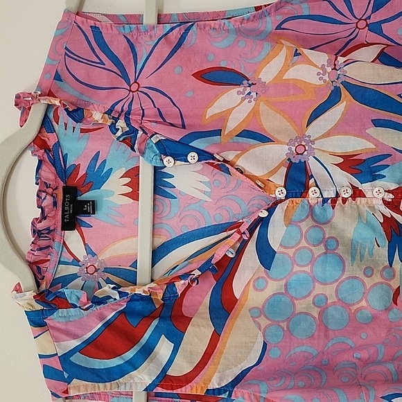 Talbots RUFFLE TRIM SHELL  DAZZLING FLORAL SIZE LP - Picture 14 of 16